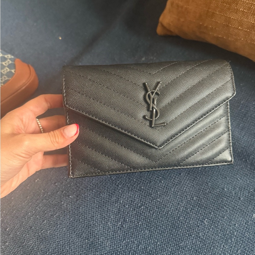 Saint Laurent Black Quilted Envelope Clutch Wristlet